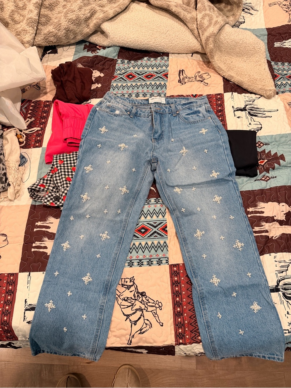 Embellished Light Blue Boyfriend Jeans for Women